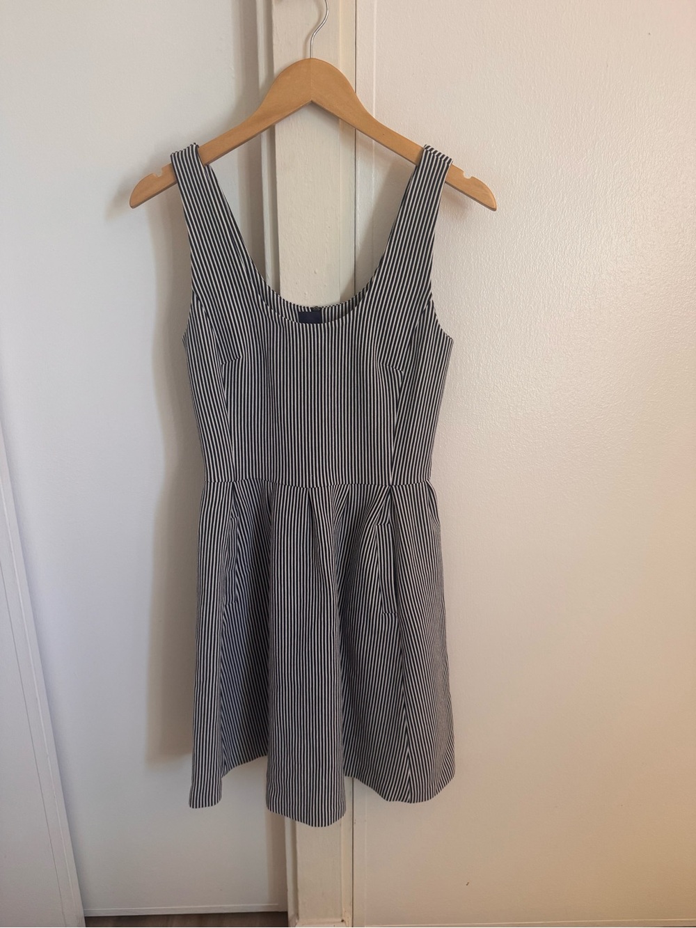 Banana Republic Navy & White Striped Sleeveless Fit-and-Flare Dress - Picture 2 of 5